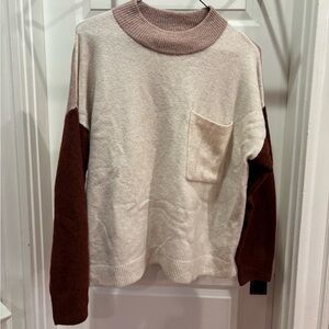 Madewell Cream and Brown Color-Blocked Sweater